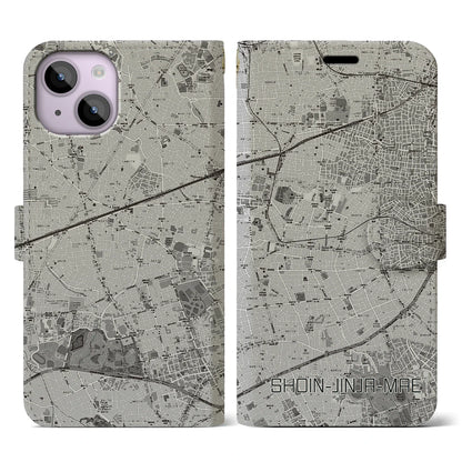 【松陰神社前（東京都）】地図柄iPhoneケース（手帳タイプ）モノトーン・iPhone 14 用