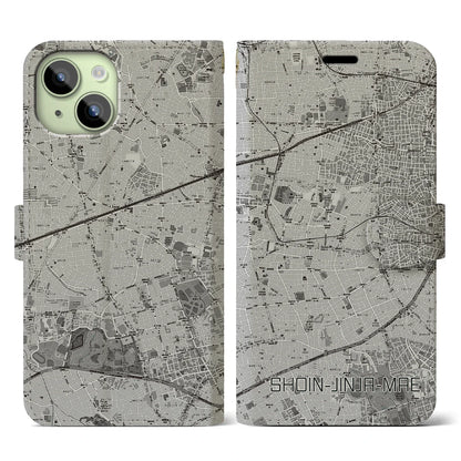 【松陰神社前（東京都）】地図柄iPhoneケース（手帳タイプ）モノトーン・iPhone 15 用