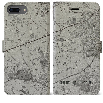 【松陰神社前（東京都）】地図柄iPhoneケース（手帳タイプ）モノトーン・iPhone 8Plus /7Plus / 6sPlus / 6Plus 用