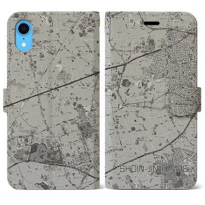 【松陰神社前（東京都）】地図柄iPhoneケース（手帳タイプ）モノトーン・iPhone XR 用