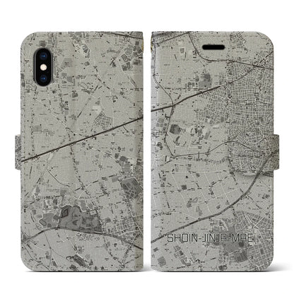 【松陰神社前（東京都）】地図柄iPhoneケース（手帳タイプ）モノトーン・iPhone XS / X 用