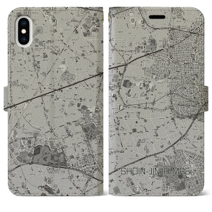 【松陰神社前（東京都）】地図柄iPhoneケース（手帳タイプ）モノトーン・iPhone XS Max 用