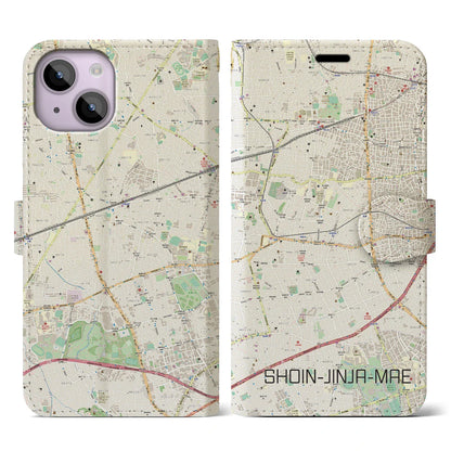 【松陰神社前（東京都）】地図柄iPhoneケース（手帳タイプ）ナチュラル・iPhone 14 用