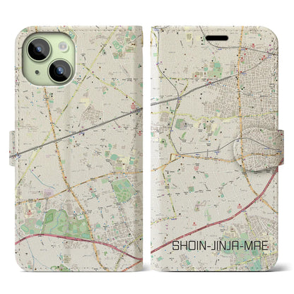 【松陰神社前（東京都）】地図柄iPhoneケース（手帳タイプ）ナチュラル・iPhone 15 用