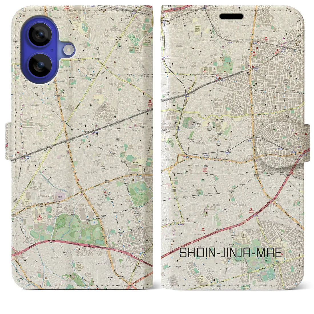 【松陰神社前(東京都)】地図柄iPhoneケース(手帳タイプ)ナチュラル・iPhone 16 Pro Max 用