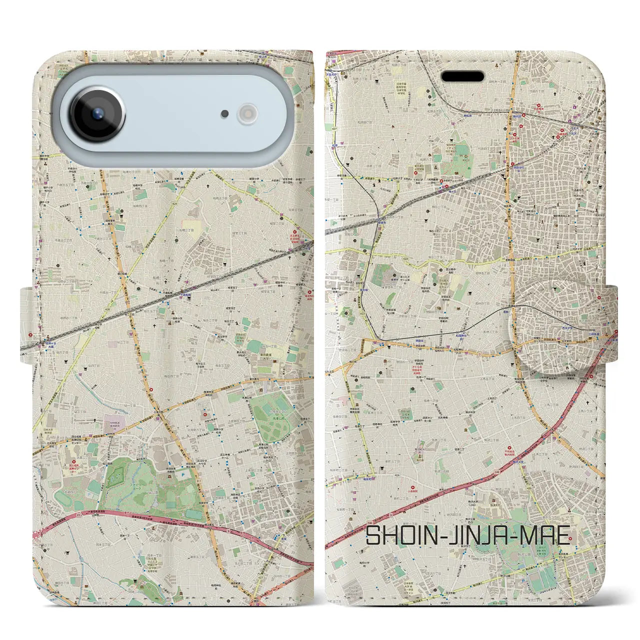 【松陰神社前（東京都）】地図柄iPhoneケース（手帳タイプ）