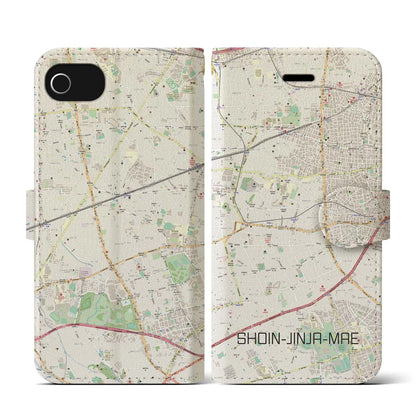 【松陰神社前（東京都）】地図柄iPhoneケース（手帳タイプ）ナチュラル・iPhone SE（第3 / 第2世代） / 8 / 7 / 6s / 6 用