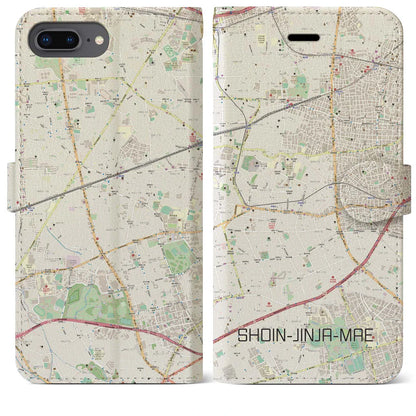 【松陰神社前（東京都）】地図柄iPhoneケース（手帳タイプ）ナチュラル・iPhone 8Plus /7Plus / 6sPlus / 6Plus 用