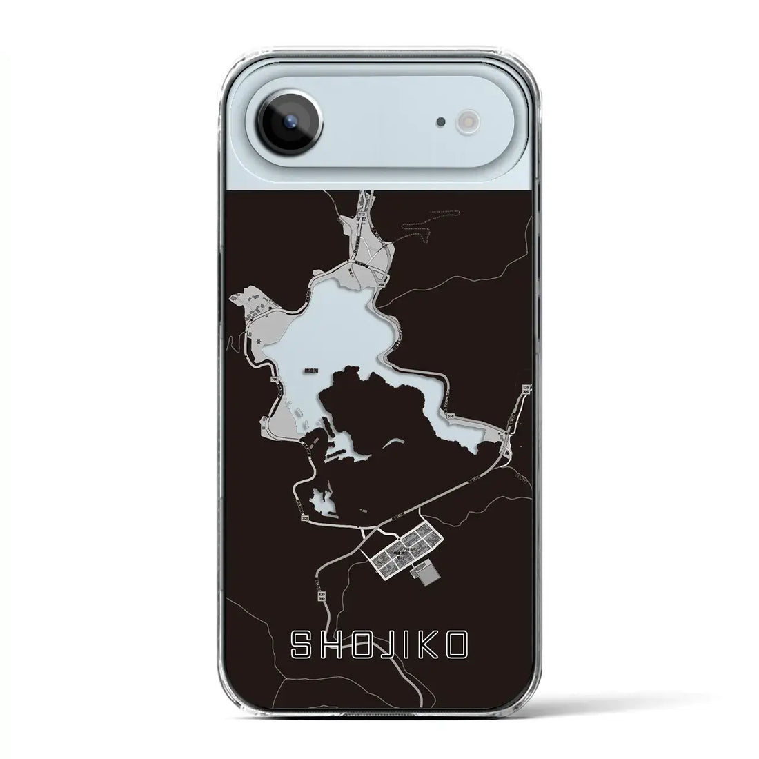 【精進湖（山梨県）】地図柄iPhoneケース（クリアタイプ）モノトーン・iPhone 17 Pro Max 用