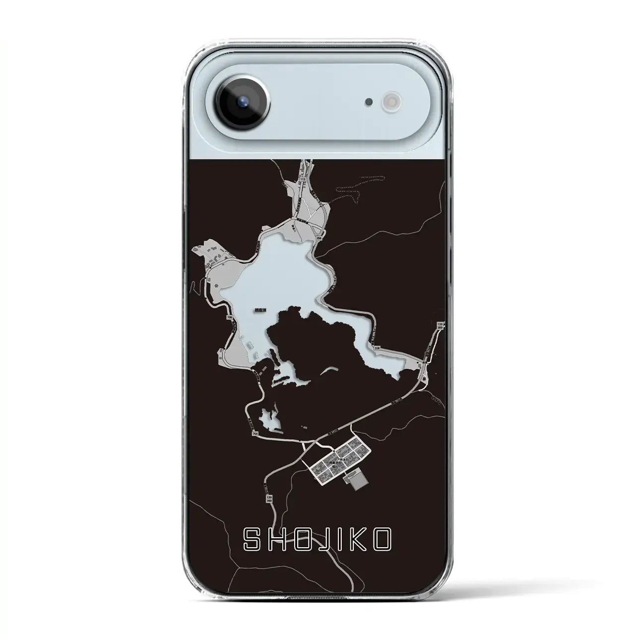 【精進湖（山梨県）】地図柄iPhoneケース（クリアタイプ）モノトーン・iPhone 17 Pro Max 用