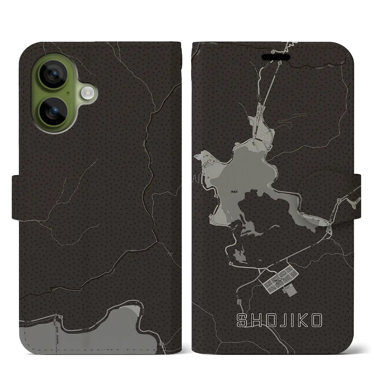 【精進湖（山梨県）】地図柄iPhoneケース（手帳タイプ）