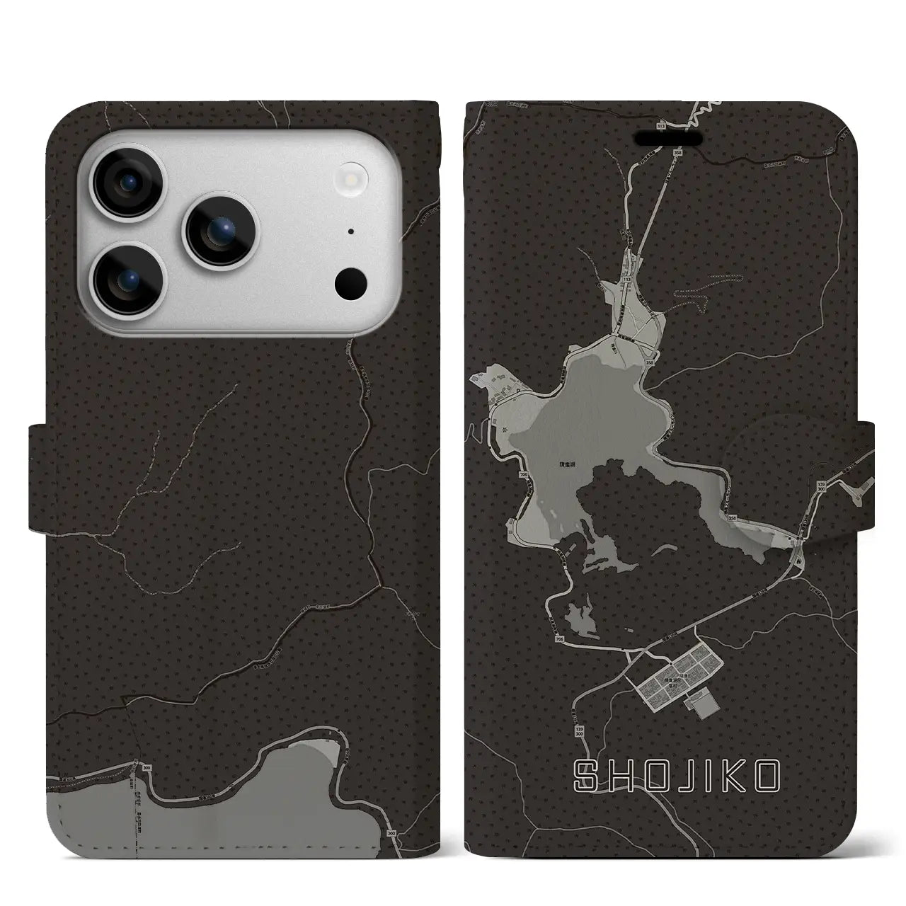 【精進湖（山梨県）】地図柄iPhoneケース（手帳タイプ）