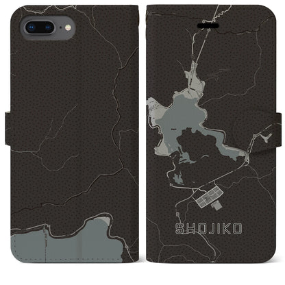 【精進湖（山梨県）】地図柄iPhoneケース（手帳タイプ）モノトーン・iPhone 8Plus /7Plus / 6sPlus / 6Plus 用