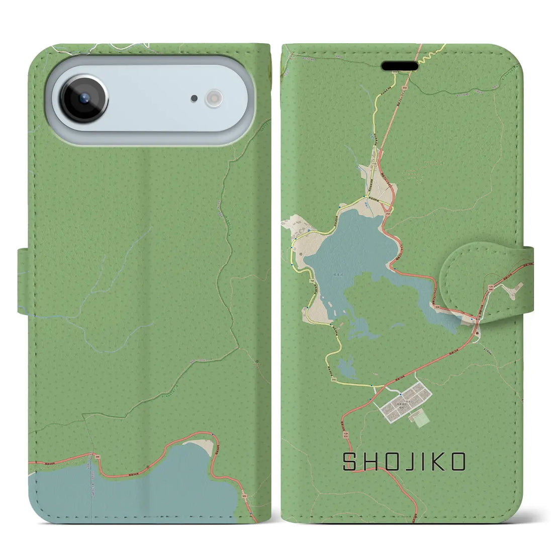 【精進湖（山梨県）】地図柄iPhoneケース（手帳タイプ）ナチュラル・iPhone 17 Pro Max 用