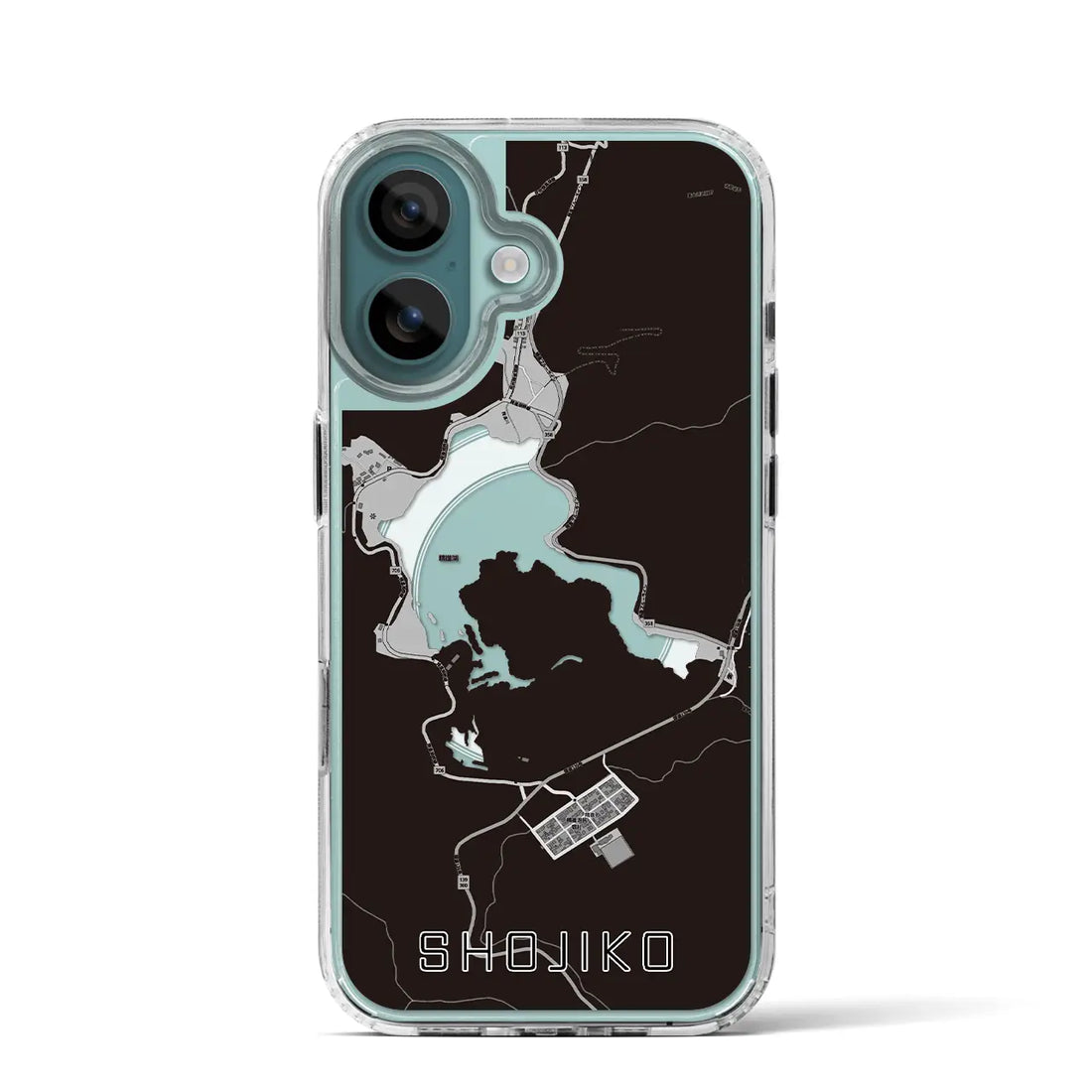 【精進湖（山梨県）】地図柄iPhoneケース（MagSafeタイプ）モノトーン・iPhone 16 Pro 用