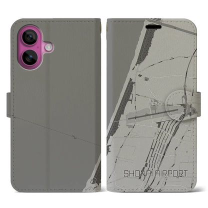 【庄内空港（山形県）】地図柄iPhoneケース（手帳タイプ）モノトーン・iPhone 16 Pro 用