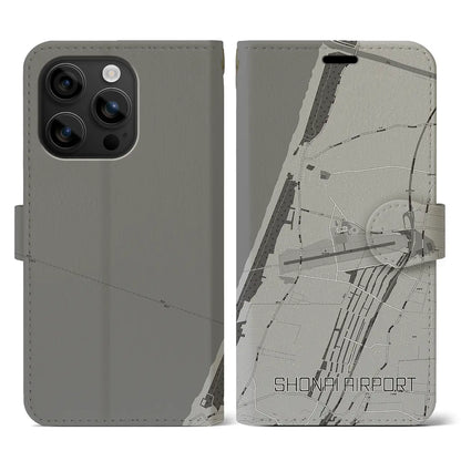 【庄内空港（山形県）】地図柄iPhoneケース（手帳タイプ）モノトーン・iPhone 16 用