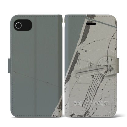 【庄内空港（山形県）】地図柄iPhoneケース（手帳タイプ）モノトーン・iPhone SE（第3 / 第2世代） / 8 / 7 / 6s / 6 用