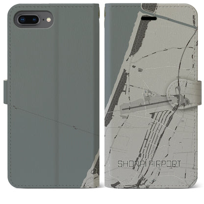 【庄内空港（山形県）】地図柄iPhoneケース（手帳タイプ）モノトーン・iPhone 8Plus /7Plus / 6sPlus / 6Plus 用