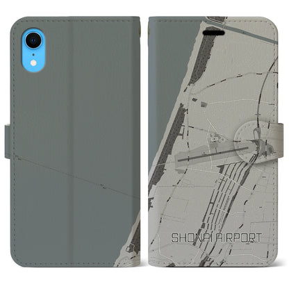 【庄内空港（山形県）】地図柄iPhoneケース（手帳タイプ）モノトーン・iPhone XR 用