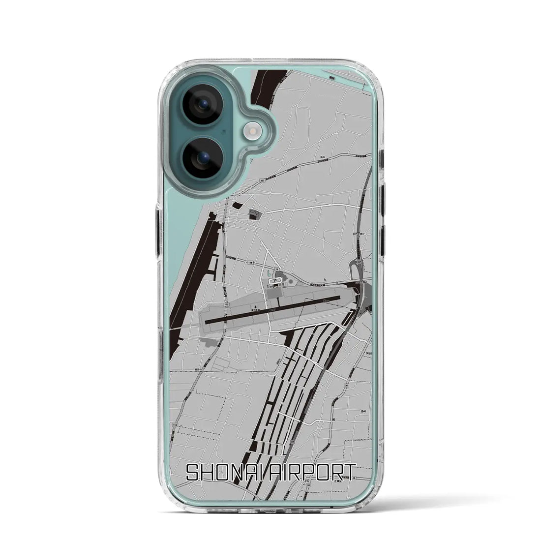 【庄内空港（山形県）】地図柄iPhoneケース（MagSafeタイプ）モノトーン・iPhone 16 Pro 用