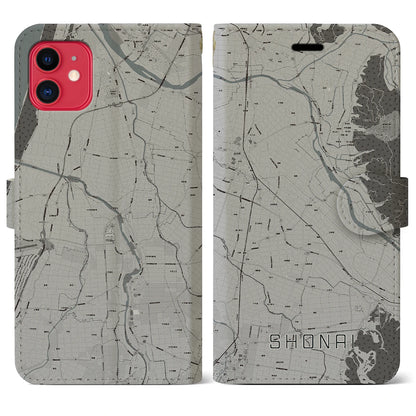 【庄内（山形県）】地図柄iPhoneケース（手帳タイプ）モノトーン・iPhone 11 用