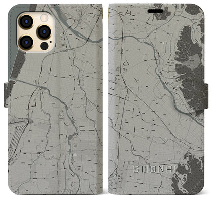 【庄内（山形県）】地図柄iPhoneケース（手帳タイプ）モノトーン・iPhone 12 Pro Max 用