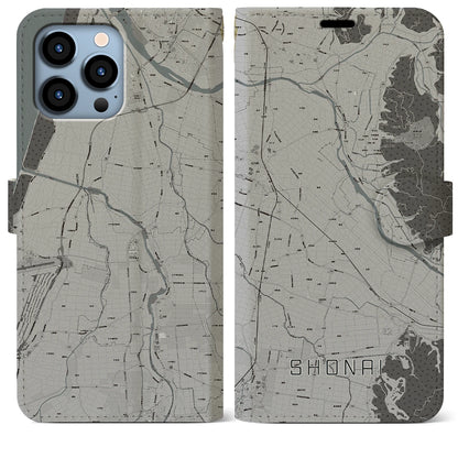 【庄内（山形県）】地図柄iPhoneケース（手帳タイプ）モノトーン・iPhone 13 Pro Max 用