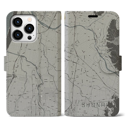 【庄内（山形県）】地図柄iPhoneケース（手帳タイプ）モノトーン・iPhone 13 Pro 用