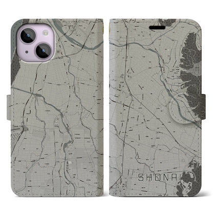 【庄内（山形県）】地図柄iPhoneケース（手帳タイプ）モノトーン・iPhone 14 用