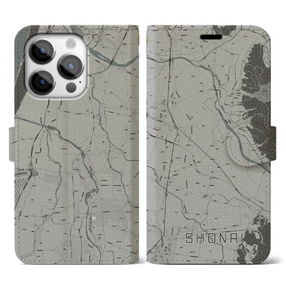 【庄内（山形県）】地図柄iPhoneケース（手帳タイプ）モノトーン・iPhone 14 Pro 用