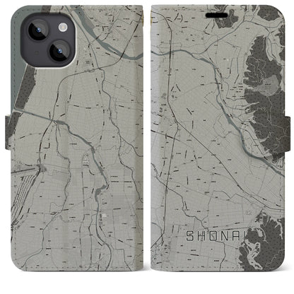 【庄内（山形県）】地図柄iPhoneケース（手帳タイプ）モノトーン・iPhone 14 Plus 用