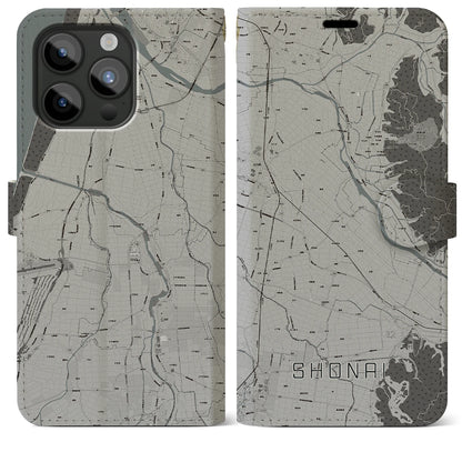 【庄内（山形県）】地図柄iPhoneケース（手帳タイプ）モノトーン・iPhone 15 Pro Max 用