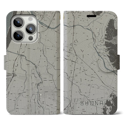 【庄内（山形県）】地図柄iPhoneケース（手帳タイプ）モノトーン・iPhone 15 Pro 用