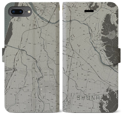 【庄内（山形県）】地図柄iPhoneケース（手帳タイプ）モノトーン・iPhone 8Plus /7Plus / 6sPlus / 6Plus 用