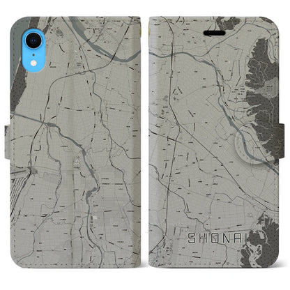 【庄内（山形県）】地図柄iPhoneケース（手帳タイプ）モノトーン・iPhone XR 用