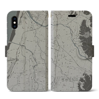 【庄内（山形県）】地図柄iPhoneケース（手帳タイプ）モノトーン・iPhone XS / X 用