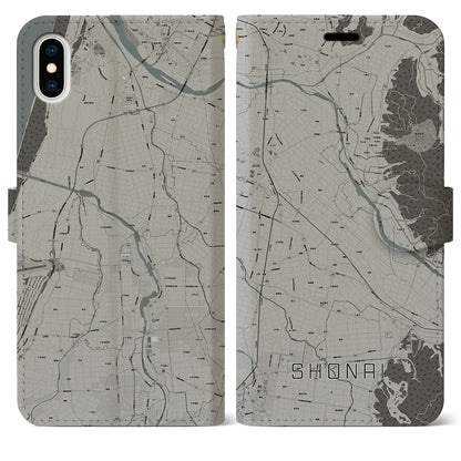 【庄内（山形県）】地図柄iPhoneケース（手帳タイプ）モノトーン・iPhone XS Max 用