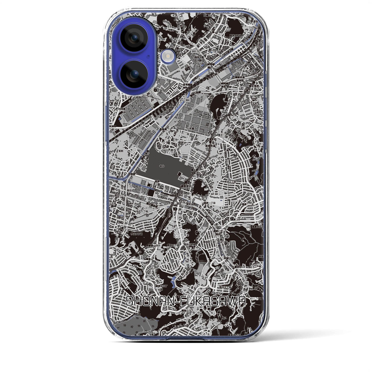 【湘南深沢（神奈川県）】地図柄iPhoneケース（クリアタイプ）モノトーン・iPhone 16 Pro Max 用