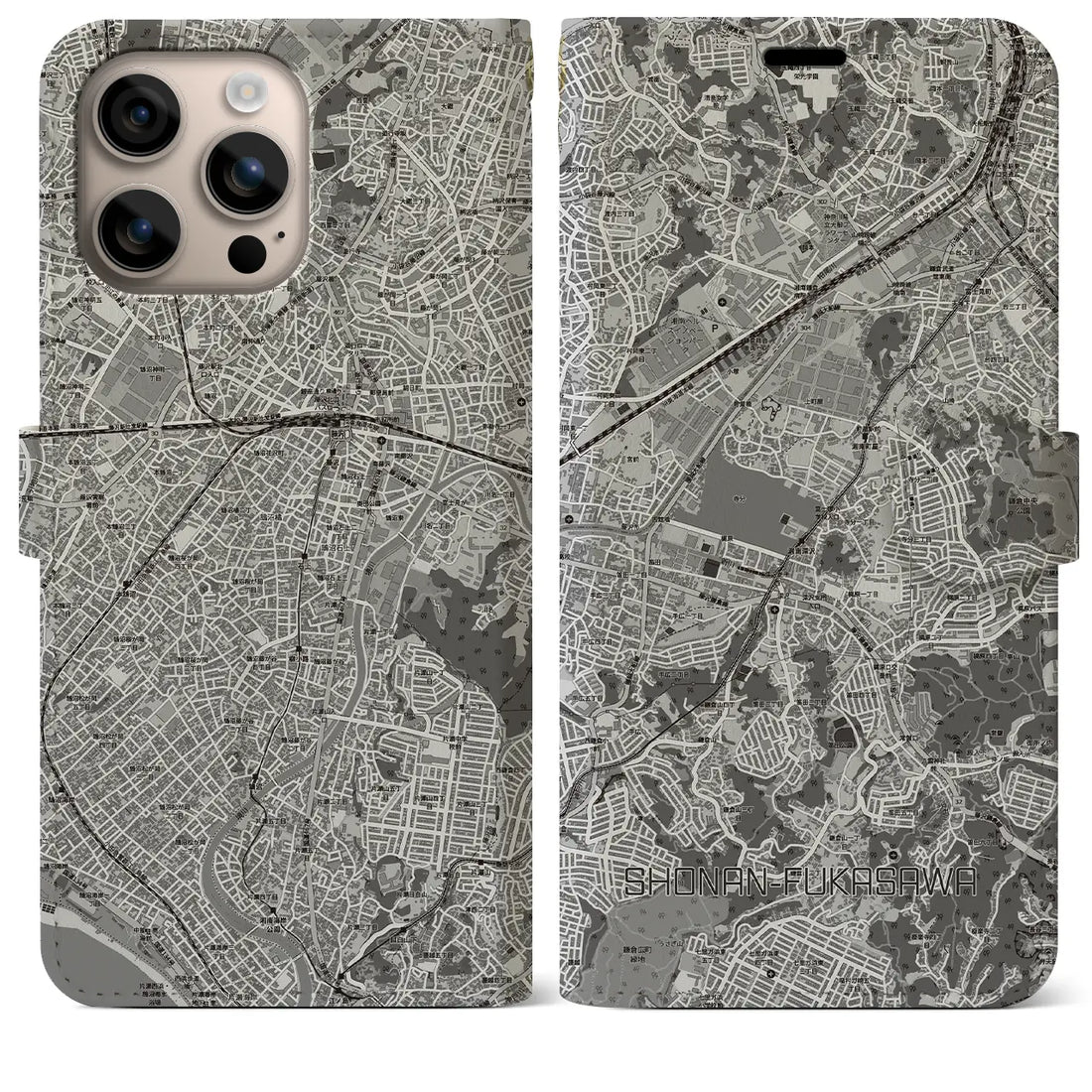 【湘南深沢（神奈川県）】地図柄iPhoneケース（手帳タイプ）