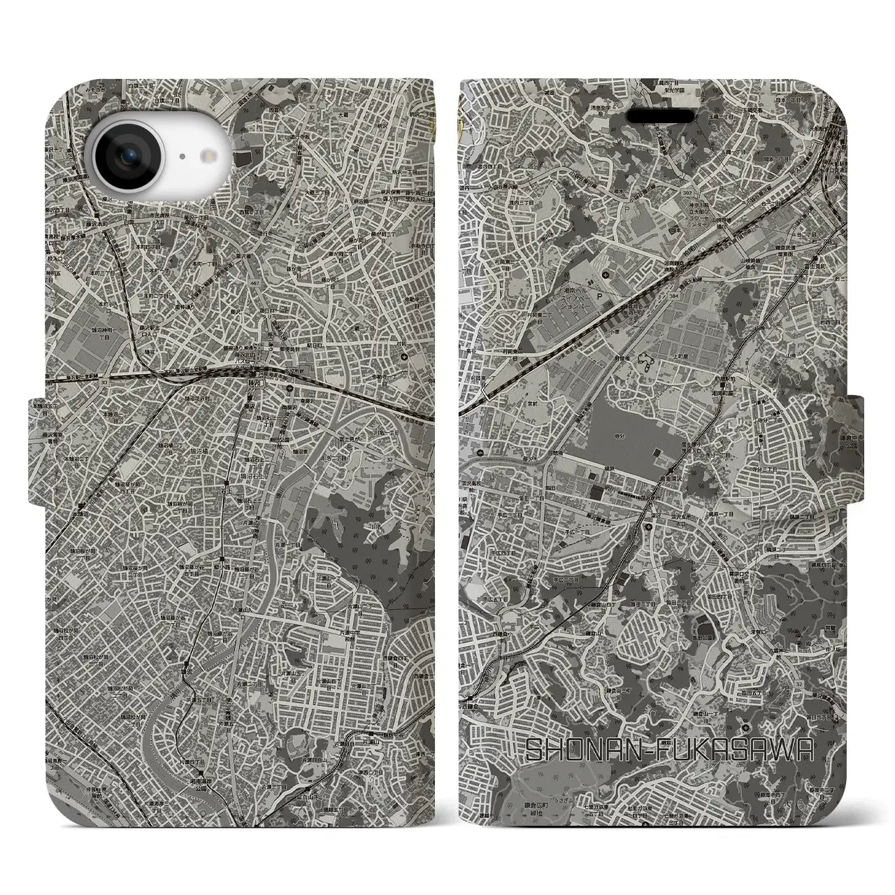 【湘南深沢（神奈川県）】地図柄iPhoneケース（手帳タイプ）