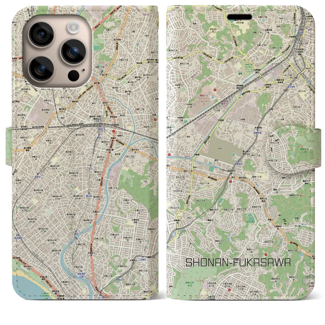 【湘南深沢（神奈川県）】地図柄iPhoneケース（手帳タイプ）