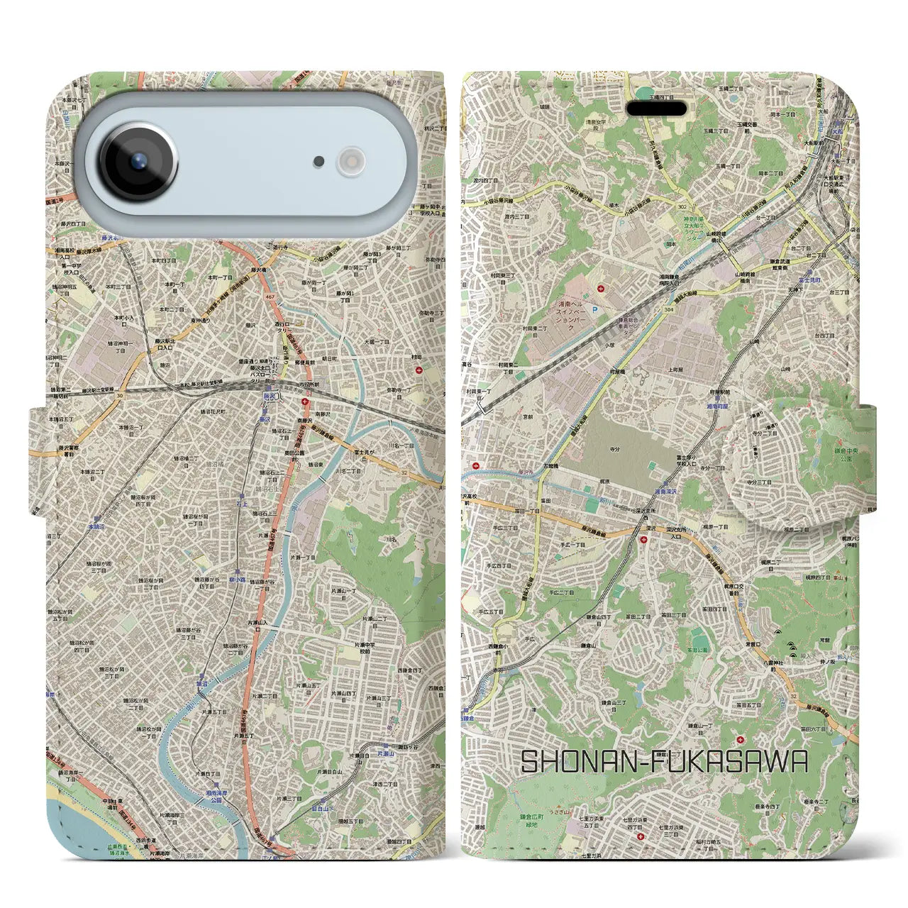 【湘南深沢（神奈川県）】地図柄iPhoneケース（手帳タイプ）