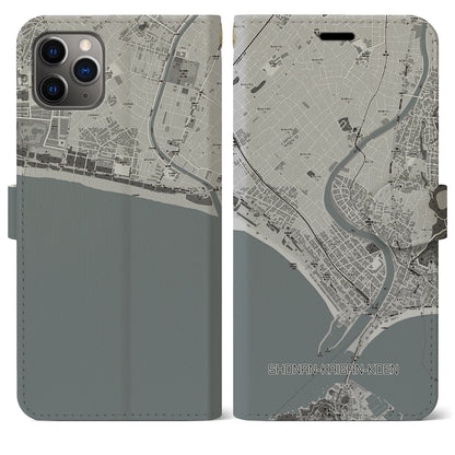 【湘南海岸公園（神奈川県）】地図柄iPhoneケース（手帳タイプ）モノトーン・iPhone 11 Pro Max 用
