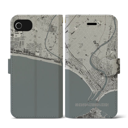 【湘南海岸公園（神奈川県）】地図柄iPhoneケース（手帳タイプ）モノトーン・iPhone SE（第3 / 第2世代） / 8 / 7 / 6s / 6 用