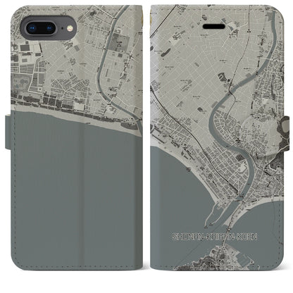 【湘南海岸公園（神奈川県）】地図柄iPhoneケース（手帳タイプ）モノトーン・iPhone 8Plus /7Plus / 6sPlus / 6Plus 用