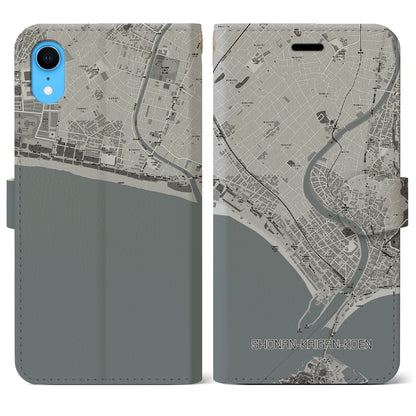 【湘南海岸公園（神奈川県）】地図柄iPhoneケース（手帳タイプ）モノトーン・iPhone XR 用