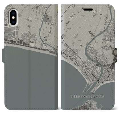 【湘南海岸公園（神奈川県）】地図柄iPhoneケース（手帳タイプ）モノトーン・iPhone XS Max 用
