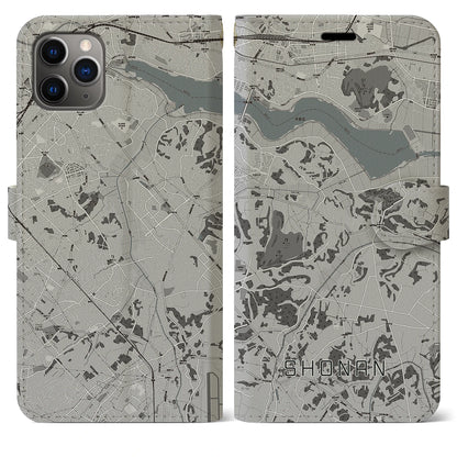 【沼南（千葉県）】地図柄iPhoneケース（手帳タイプ）モノトーン・iPhone 11 Pro Max 用