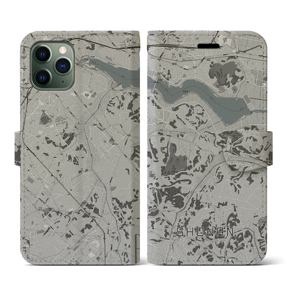 【沼南（千葉県）】地図柄iPhoneケース（手帳タイプ）モノトーン・iPhone 11 Pro 用